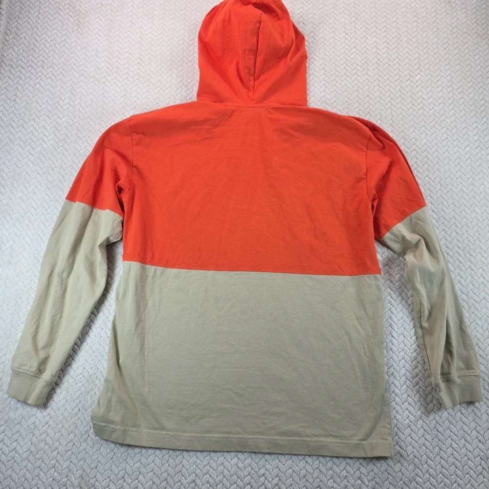 The North Face Mens Orange Khaki Colorblock Hooded Long Sleeve Tee Shirt M